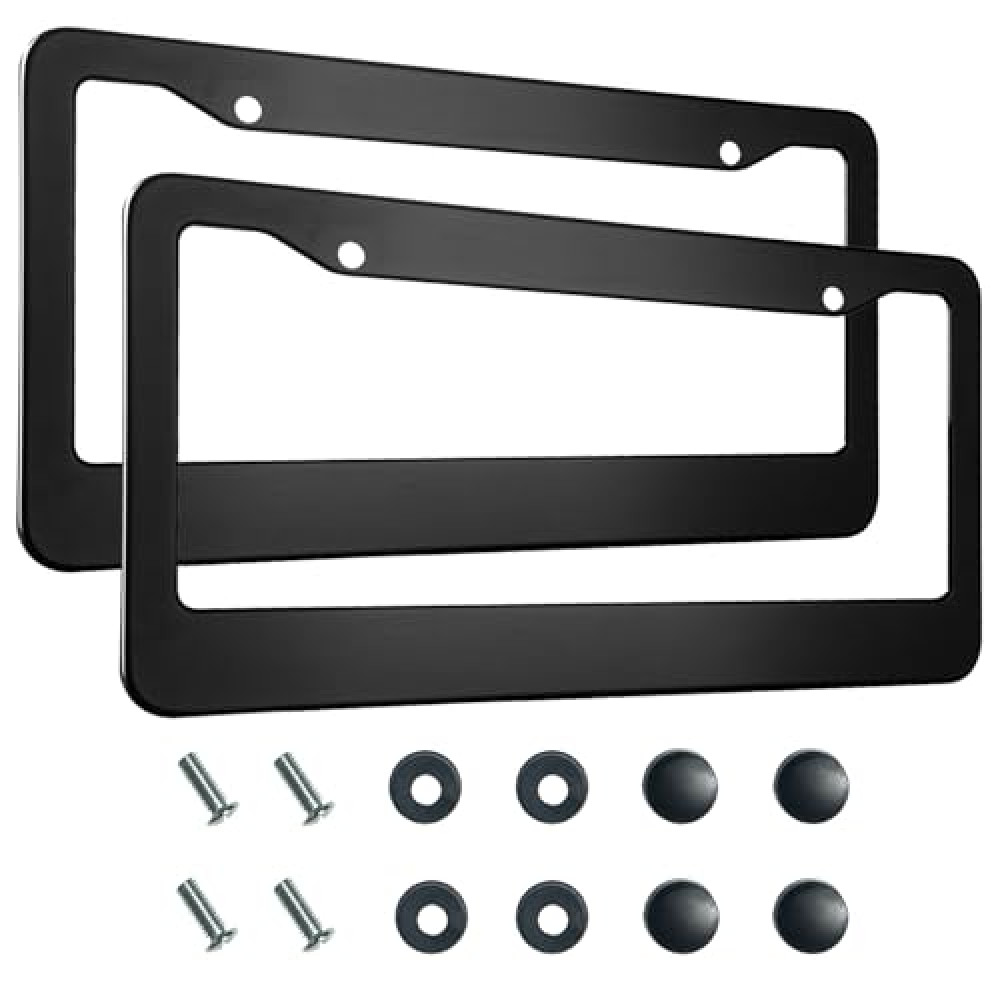 2PCS Matte Black License Plate Frames, 2 Holes Solid Aluminum License Plate Holder, Universal Car License Plate Frame for Man, Licence Plate Frame Black and Screws, by Lengnoyp