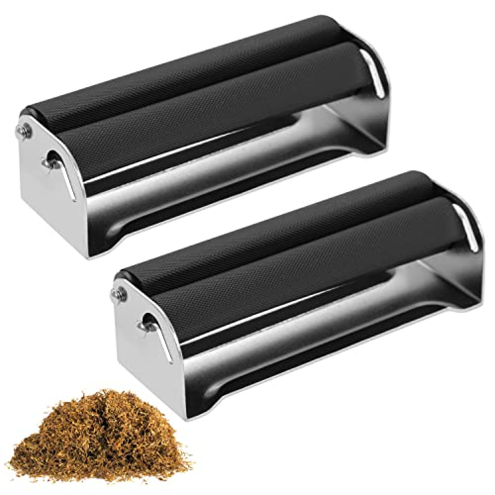 2Pcs Metal Tobacco Roller, Manual Cigarette Roller Machine Tobacco Rolling Machine70mm Easy Use pour Smoking Cigarette Accessories (Black)