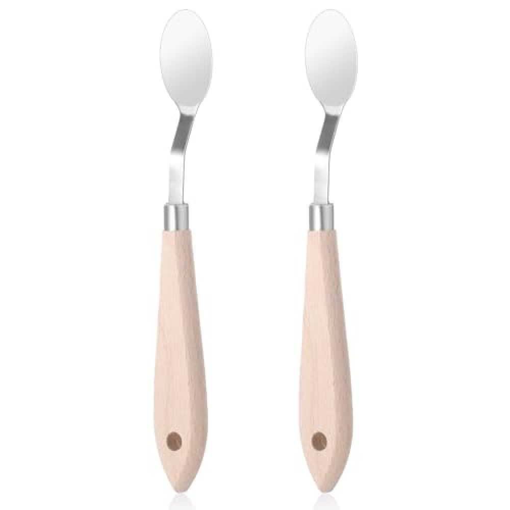 2Pcs Palette Knife No.20 Palette Knives 22mm Width Pallet Knife Stainless Steel Oval Art Paint Spatula Metal Pallet Knife with Wood Handle for Acrylic Paint, Cake Decorating Oil Canvas Mixing Spreadin
