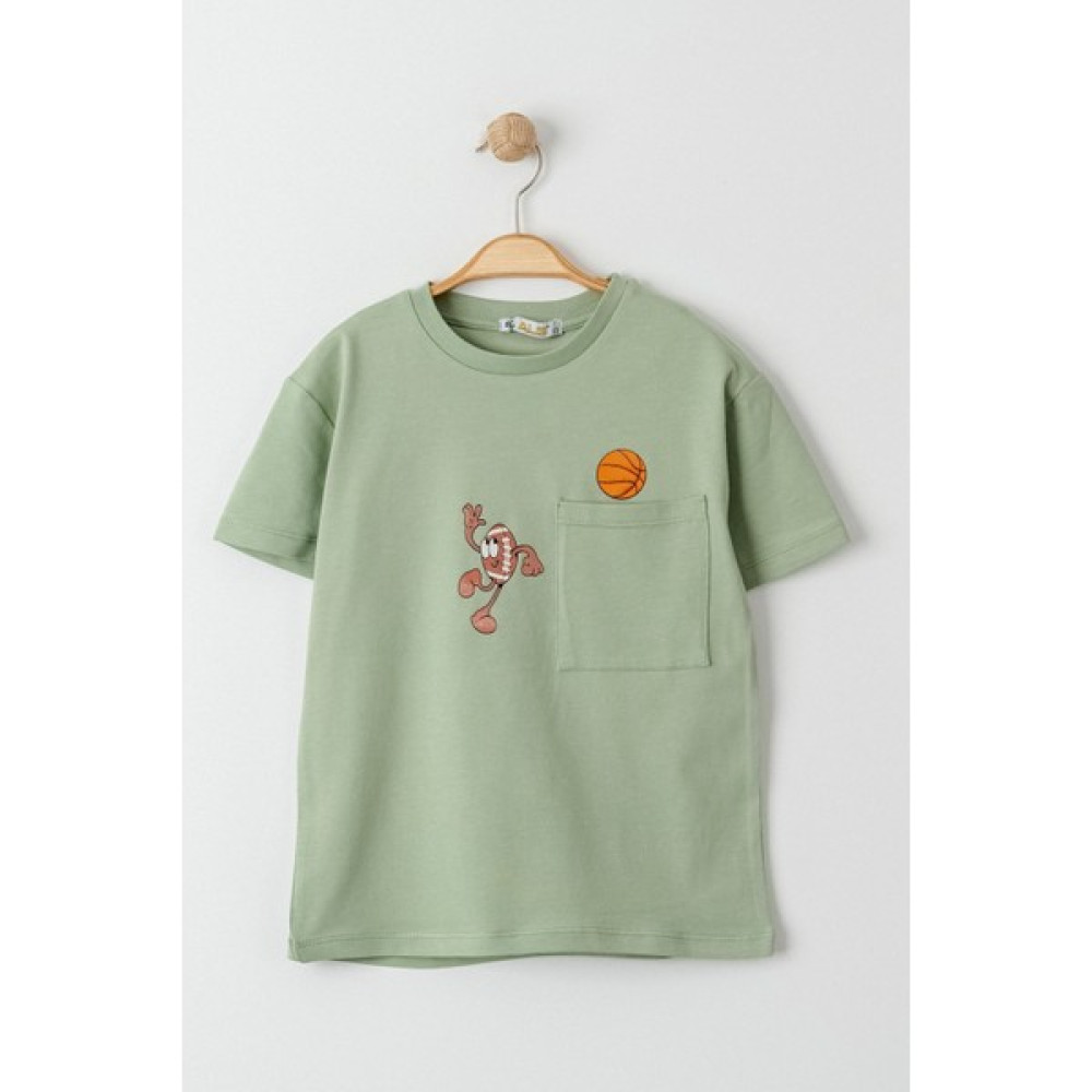 3-7 Yaş Baskılı Cepli Çocuk Tişört Mint - 224626.1576. Bebek T-shirt Fiyatı