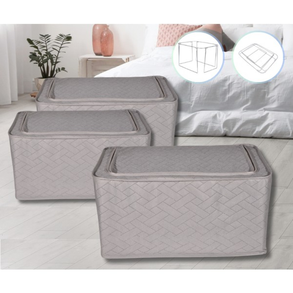 3 Adet Çelik Çerçeveli Çok Amaçlı Kutu Mega Büyük Hurç Telli Hurç 40X60X30CM Yorgan Hurcu - Gri Hurç Fiyatı