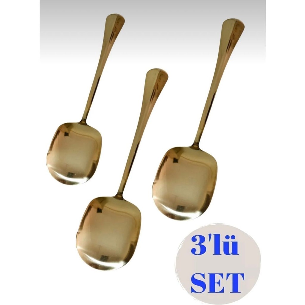 3 Adet Gold Paslanmaz Çelik Servis Kaşık 21 cm Sunum Kaşığı Çatal / Kaşık / Bıçak Takımları Fiyatı