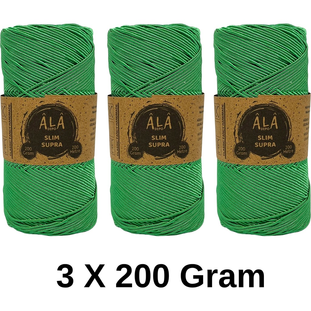 3 Adet Slim Supra Ip 200 Gram Mumlu Ip 3X200 Gram (Toplam 600 Gram) - Çimen Yeşil Diğer Fiyatı