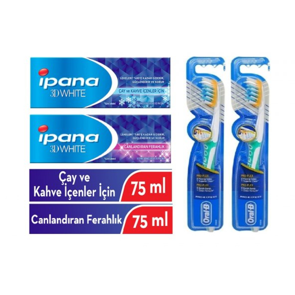 3 Boyutlu Beyazlik Canlandiran Ferahlik + Cay Kahve Icenler Dis Macunu 75 Ml Oral-B Firca Pro-Flex 2 Diş Macunları Fiyatı