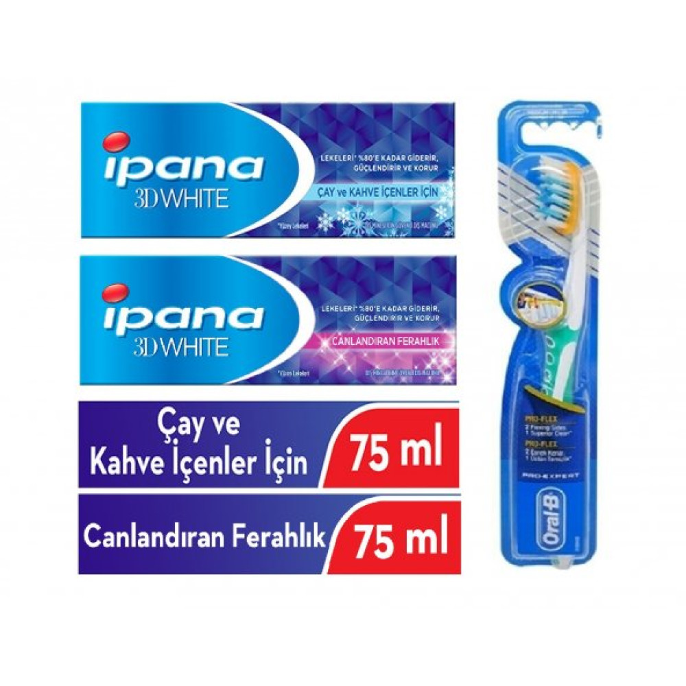 3 Boyutlu Beyazlik Canlandiran Ferahlik + Cay Kahve Icenler Dis Macunu 75 Ml Oral-B Fircasi Pro-Flex Diş Macunları Fiyatı