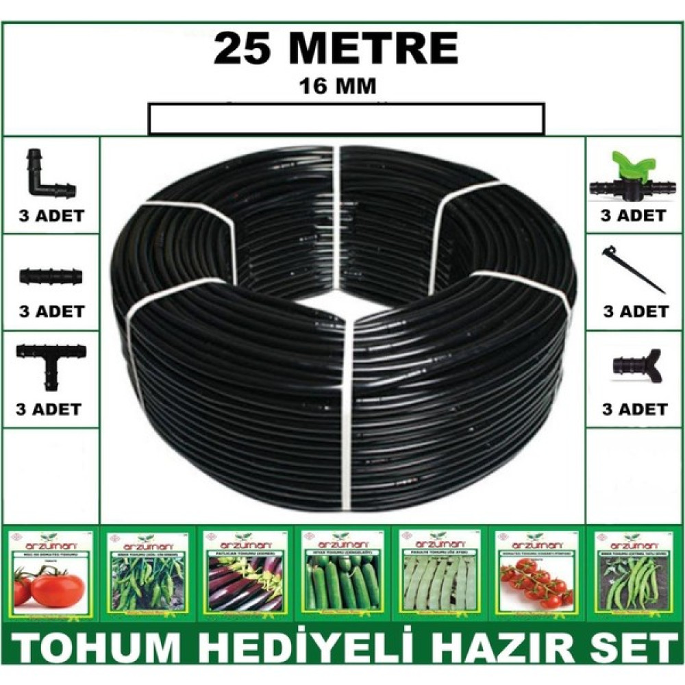 3 Dokumacı 25 Metre 40 cm Delikli Hazır Set Damla Sulama Hortumu *tohum Hediyeli* Bahçe Malzemeleri Fiyatı