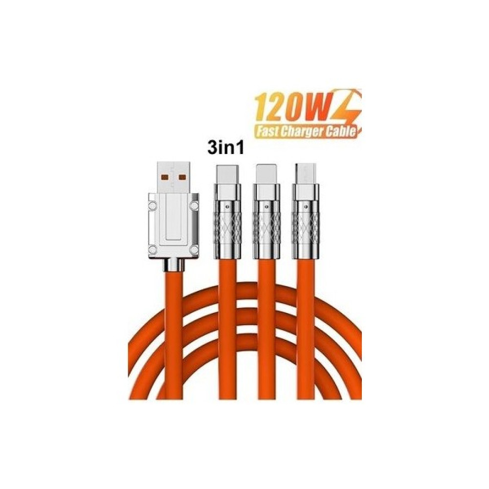 3 In 1 Süperhızlı 120W 6A Şarj Kablosu Type-C-Micro Usb-Lightning - Turuncu Oto Boyaları Fiyatı
