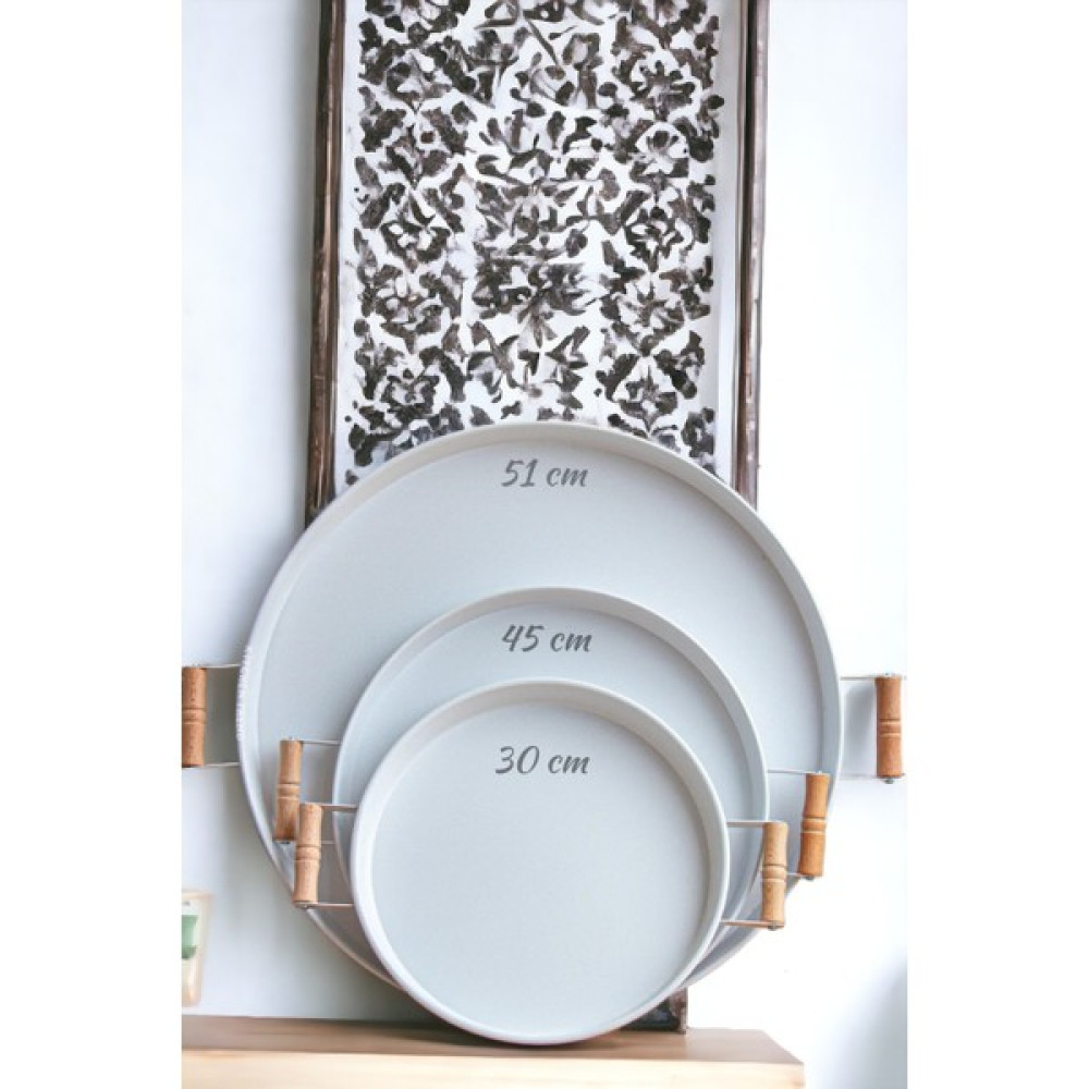 3 Lü (51, 45, 30 Cm) Ahşap Kulplu Metal Tepsi Çay Tepsisi Kahve Tepsisi Sunum Servis Tepsi Seti Servis Tepsisi Fiyatı