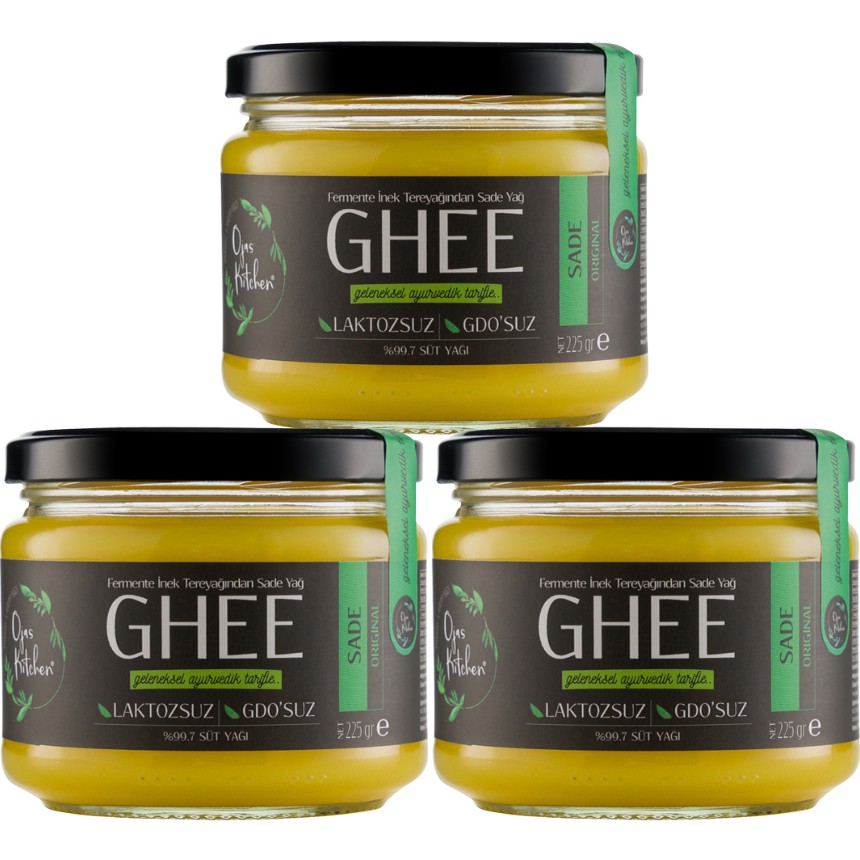3 Lü Ojas Kitchen Sade Ghee – Laktozsuz Gdo’suz Sade Yağ – 3 x 225 Gr- Avantaj Paketi - 675 gr Diğer Fiyatı