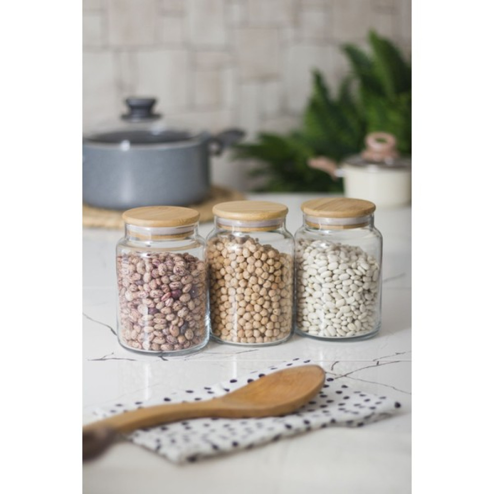 3 Lü Set Bambu Kapaklı Cam Kavanoz Erzak Saklama Kabı 800 ml Orta Boy ( Vakum Kapak ) Saklama Kapları Fiyatı