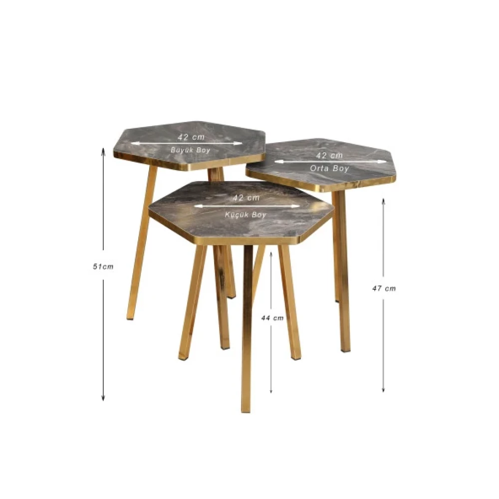 3 Lu Zıgon Sehpa Vionessa Furniture Hexagon Coffe Table Metal P20 Legs Cove Gold Cosmo Mobilya & Dekorasyon Fiyatı