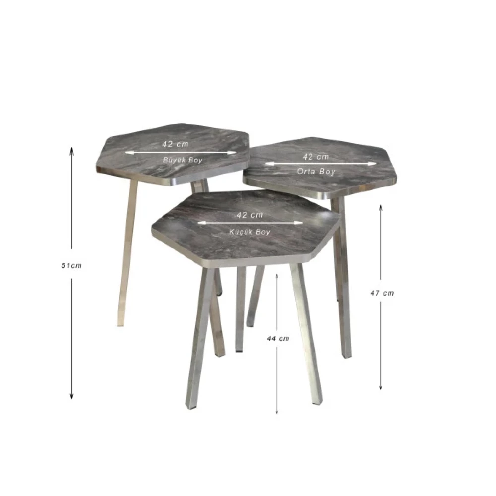 3 Lu Zıgon Sehpa Vionessa Furniture Hexagon Coffe Table Metal P20 Legs Cove Sılver Cos Mobilya & Dekorasyon Fiyatı