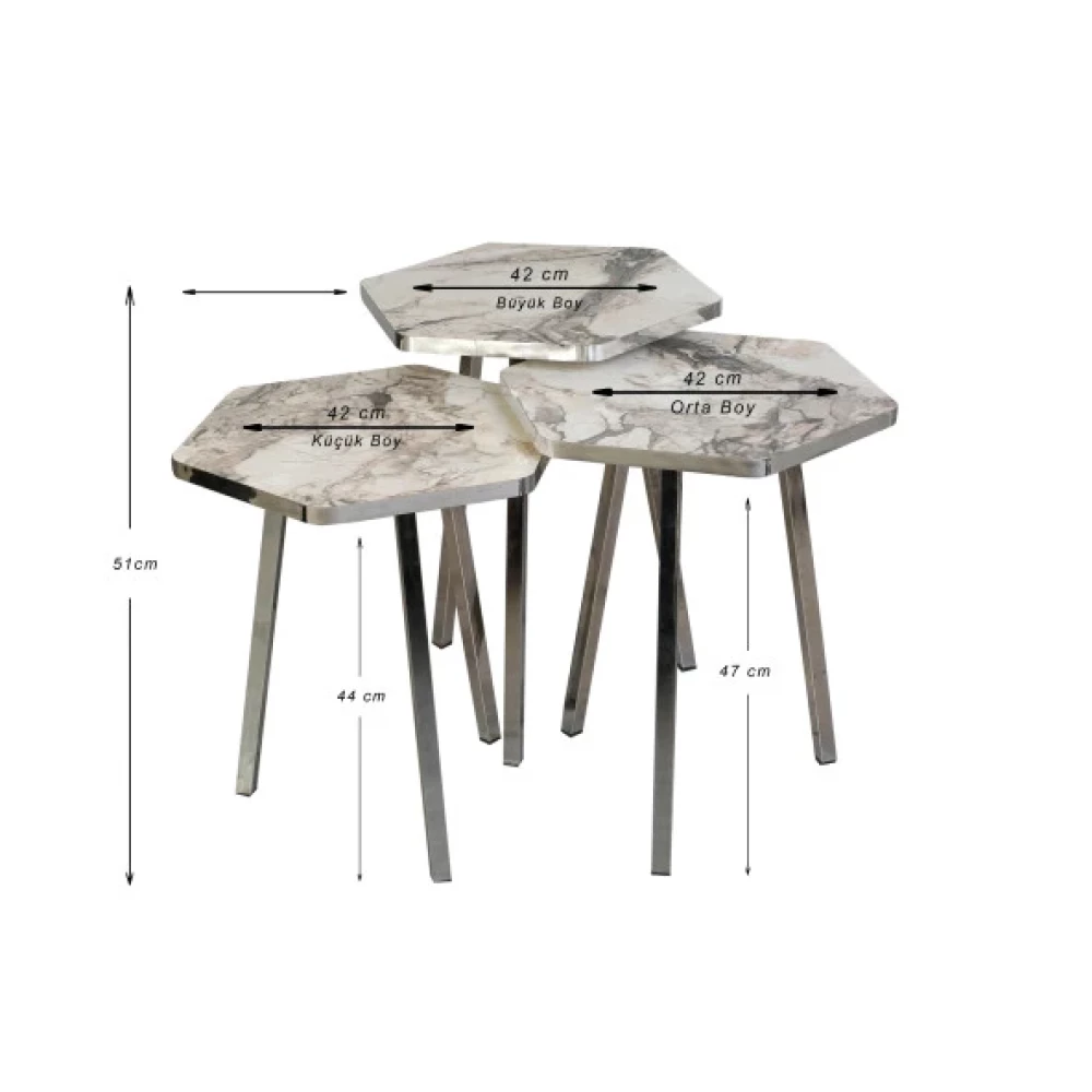 3 Lu Zıgon Sehpa Vionessa Furniture Hexagon Coffe Table Metal P20 Legs Cove Sılver Efe Mobilya & Dekorasyon Fiyatı