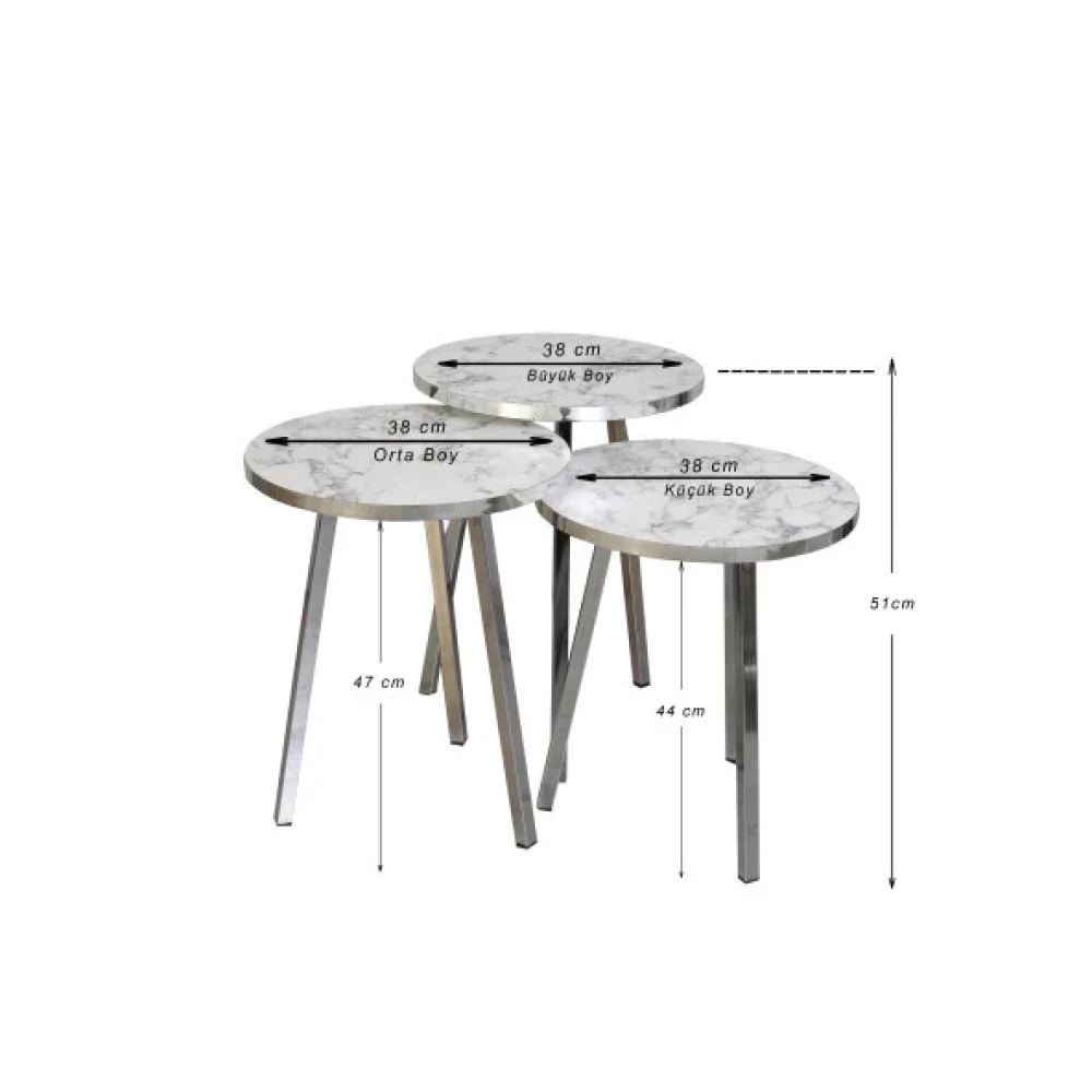 3 Lu Zıgon Sehpa Vionessa Furniture Round Coffe Table Metal P20 Legs Cove Sılver Carre Mobilya & Dekorasyon Fiyatı