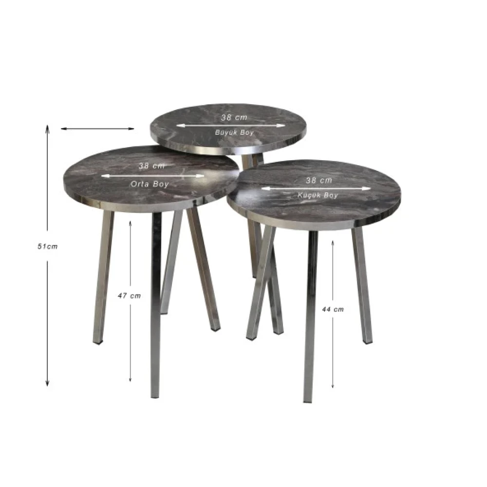 3 Lu Zıgon Sehpa Vionessa Furniture Round Coffe Table Metal P20 Legs Cove Sılver Cosmo Mobilya & Dekorasyon Fiyatı