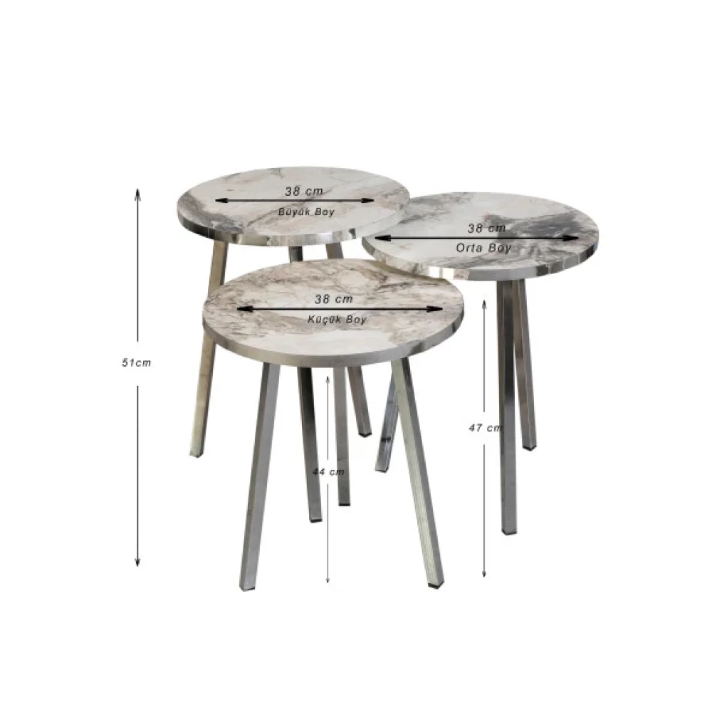3 Lu Zıgon Sehpa Vionessa Furniture Round Coffe Table Metal P20 Legs Cove Sılver Efes Mobilya & Dekorasyon Fiyatı