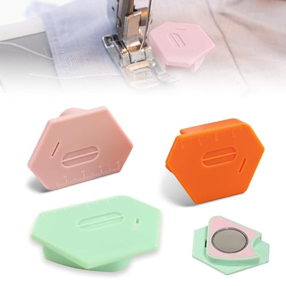 3 Pack Magnetic Seam Guide for Sewing Machine, 2024 Upgraded Multifunctional Polygonal Hemmer Guide with Scale, Universal Sewing Accessory Supplies for Magnet Making Machines (3color) Sewing Machine Fiyatı