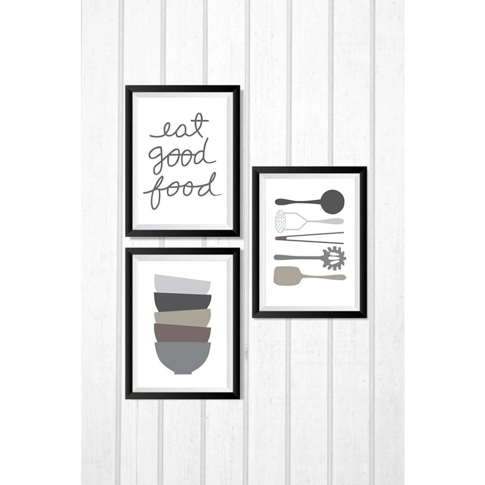 3 Parça Çerçeve Görünümlü Eat Food Good Duvar Dekoru Salon Oturma Yatak Çocuk Odası Için Tablo Seti - 15 x 20 Kanvas Tablo Fiyatı