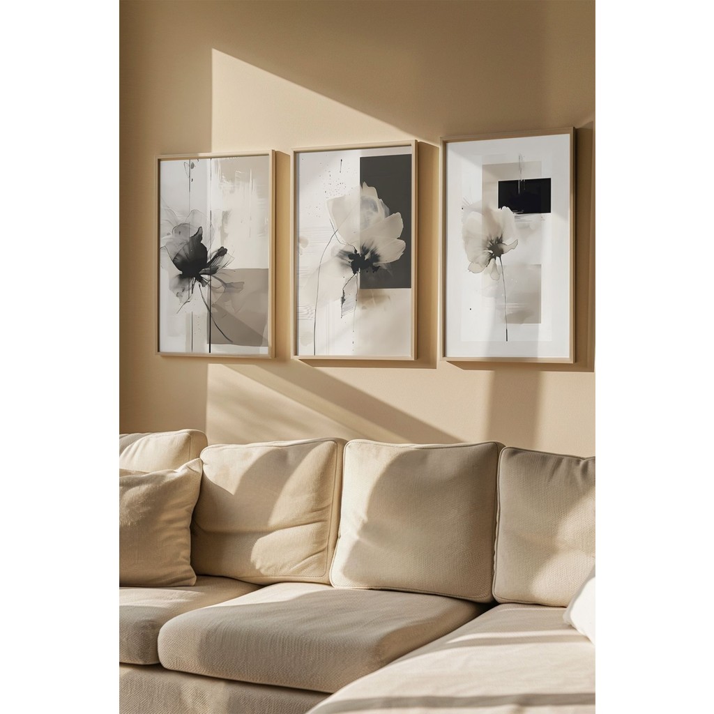 3 Parça Gerçek Ahşap Renkli Çerçeveli Tablo Seti - Model 40 - 33 x 48 Kanvas Tablo Fiyatı