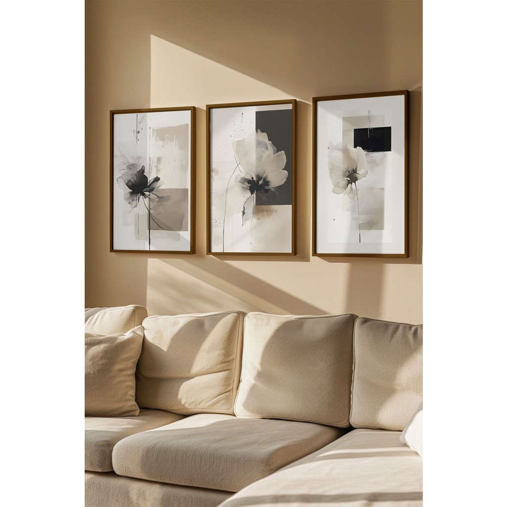 3 Parça Gerçek Ahşap Renkli Çerçeveli Tablo Seti - Model 40 - 33 x 48 - Kahverengi Kanvas Tablo Fiyatı