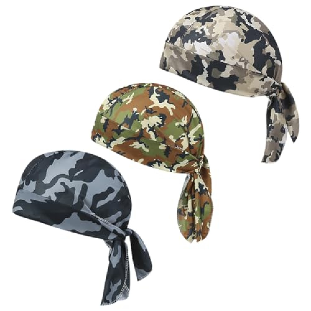 3 Pcs Camouflage Dew Rags Doo Rags Skull Caps Sweat Wicking Head Wraps Helmet Liners Bandana Beanies for Cycling Motorcycle Motorcycle Helmets Fiyatı