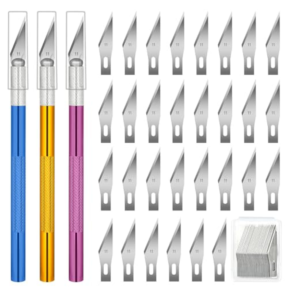 3 PCS Exacto Knife, Hobby Knife, Craft Knives with 30 PCS Spare Exacto Knife Blades(#11),Profession Craft Knifes for Crafts, Arts, Modeling, Scrapbooking, Stencil By XEKIGU