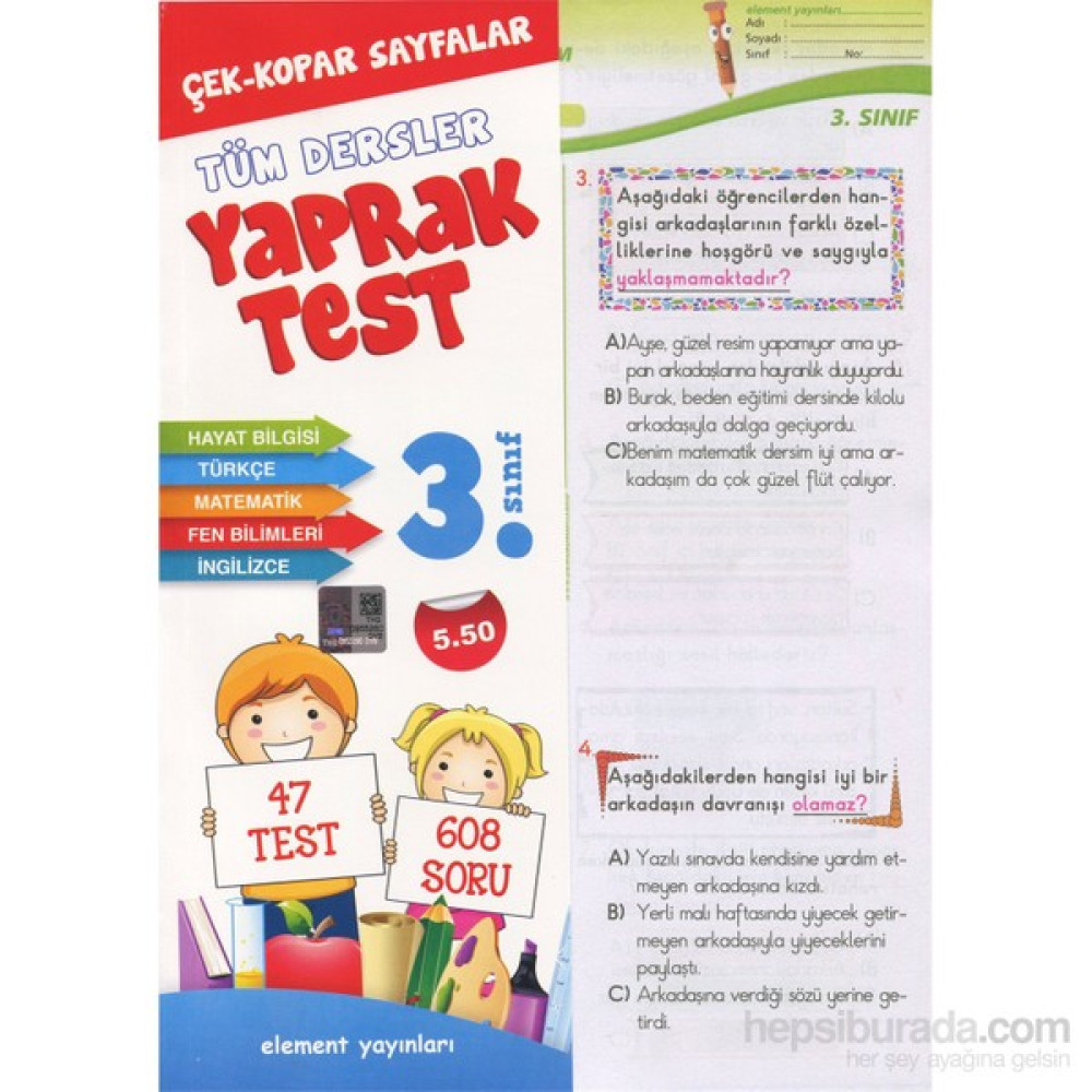 3. Sınıf Tüm Dersler Yaprak Test-Kolektif Tüm Dersler Fiyatı