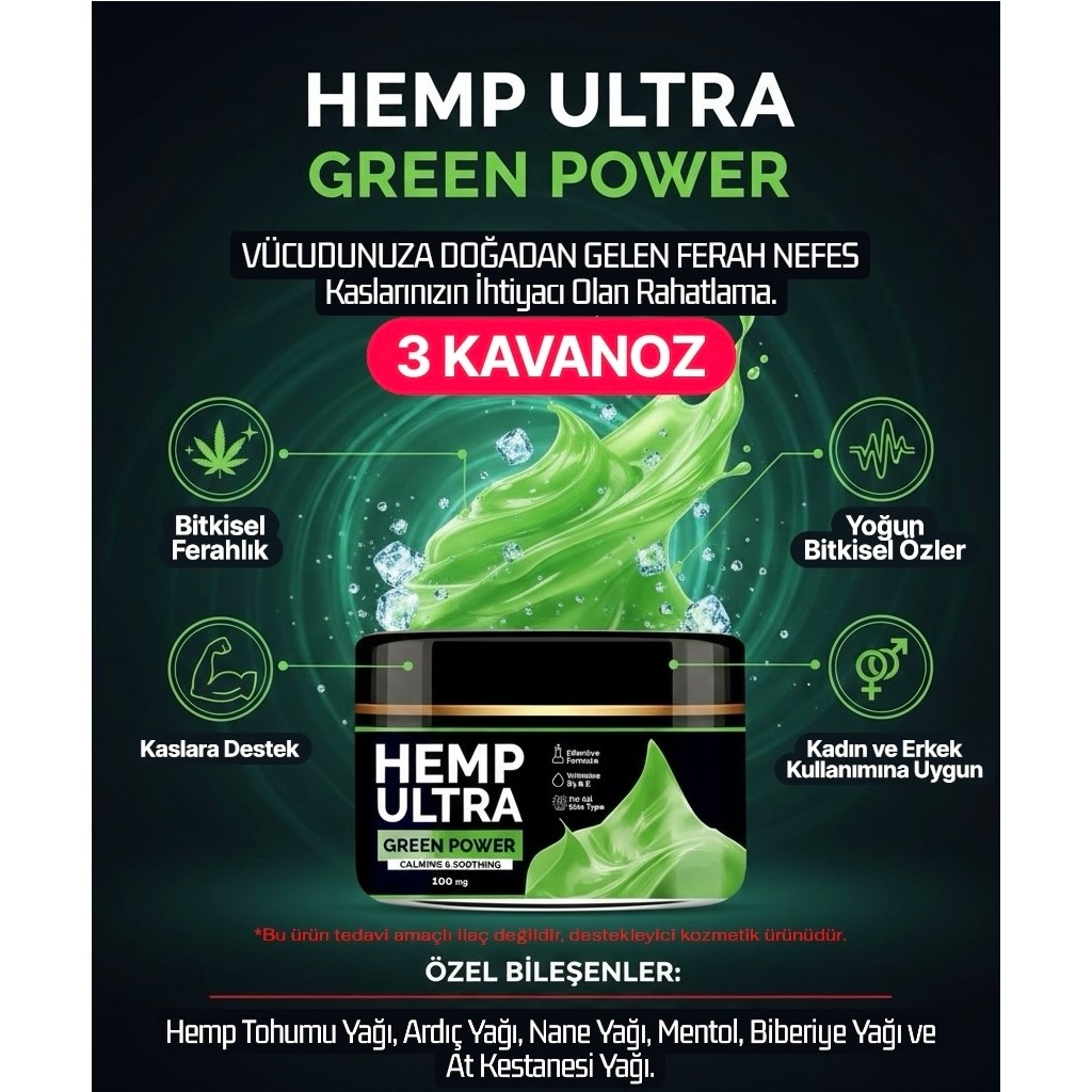 3 x 100 Mg Green Power Hemp Cream Jel Krem - 3'lü Diğer Fiyatı