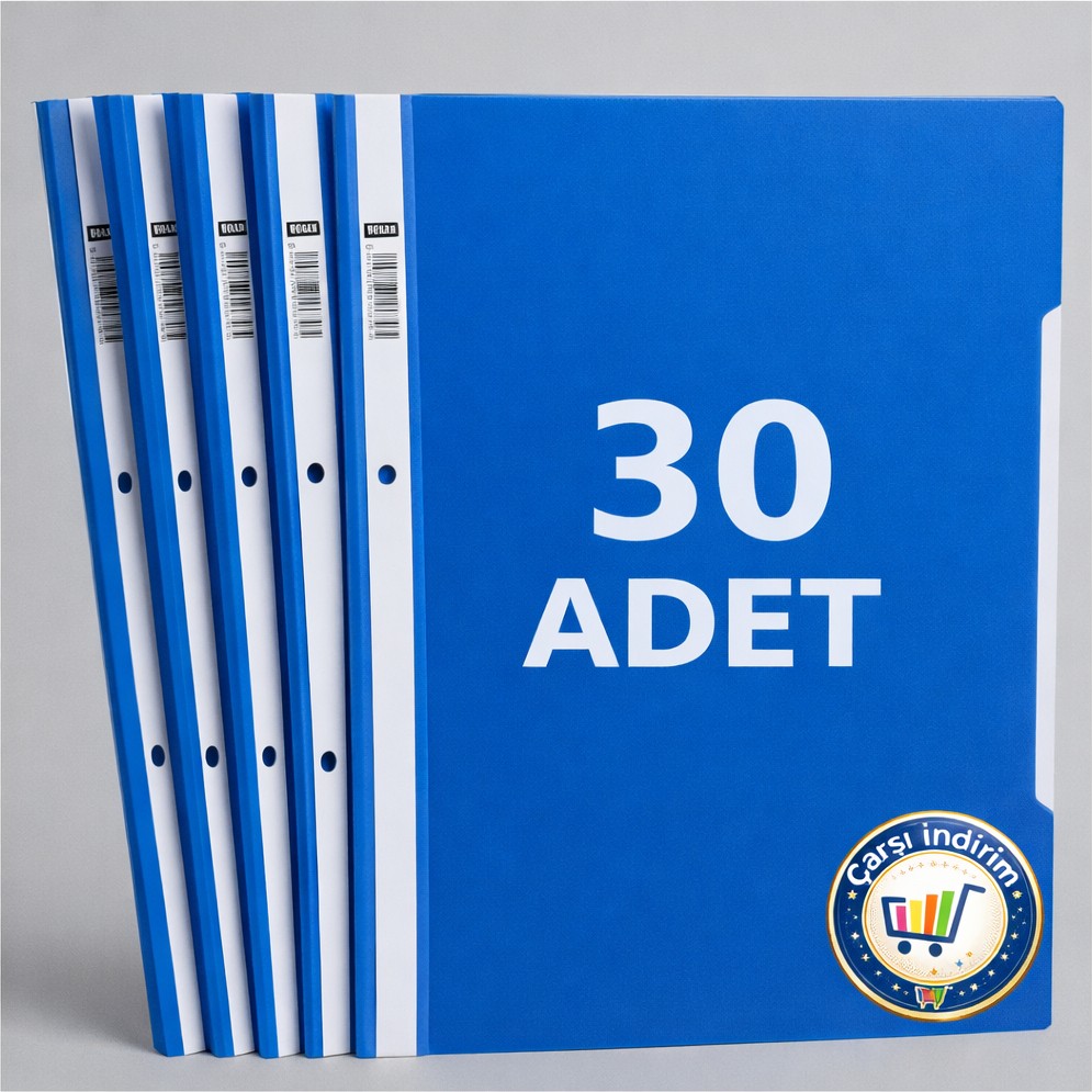 30 Adet Nistabolje A4 Mavi Telli Dosya, Şeffaf Ön Yüz ve Metal Dayanaklı Kilit Özelliği Klasör Fiyatı
