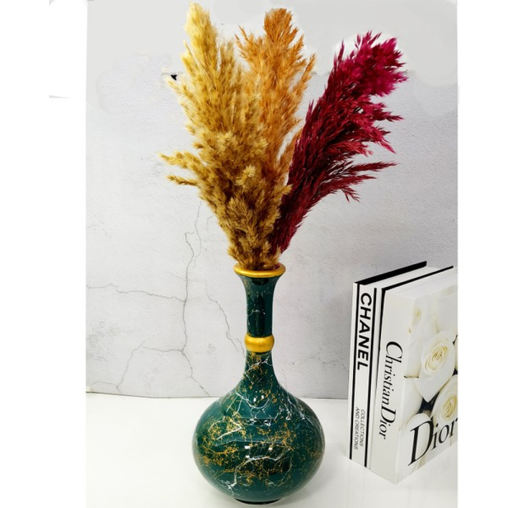 30 Cm Çini Seramik Gözyaşı Vazo-Zümrüt Yeşili-Gold Yaldızlı-Mermer Desenli Vazo Fiyatı