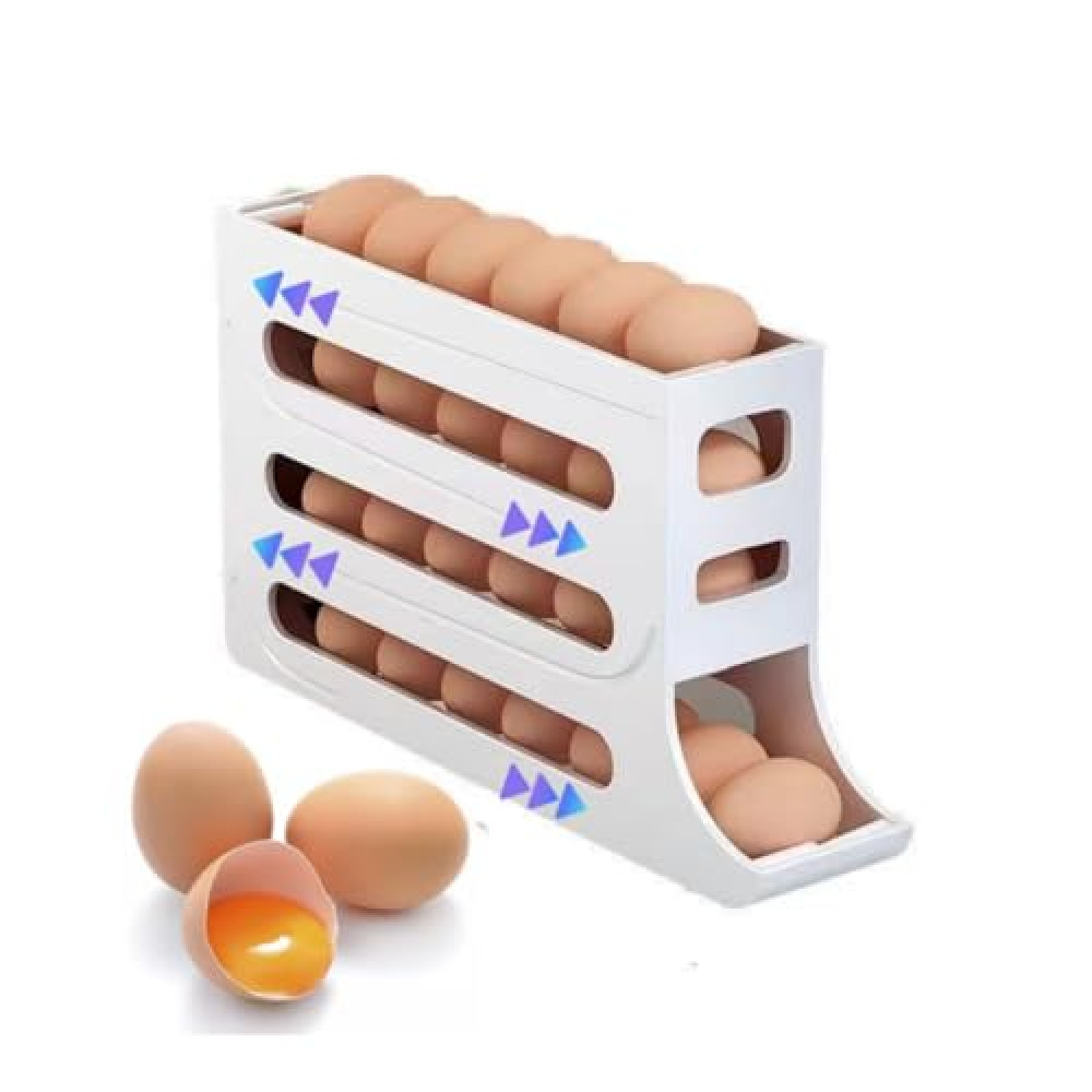 30 Eggs Egg Holder for Fridge,4 Tiers Auto Rolling Fridge Egg Organizer for Refrigerator,Space-Saving Egg Dispenser Holder,Fridge Egg Rack, Egg Storage Rack for Kitchen(White)