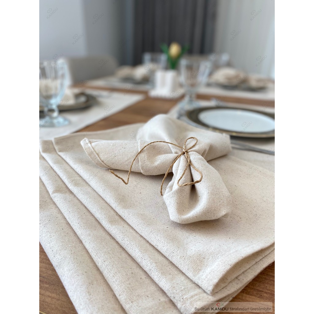 30X30CM 6 Adet %100 Pamuk Keten Runner Sunum Peçetesi, Servis Peçetesi , Amerikan Runner - 30 x 30 cm - Bej Amerikan Servis Fiyatı