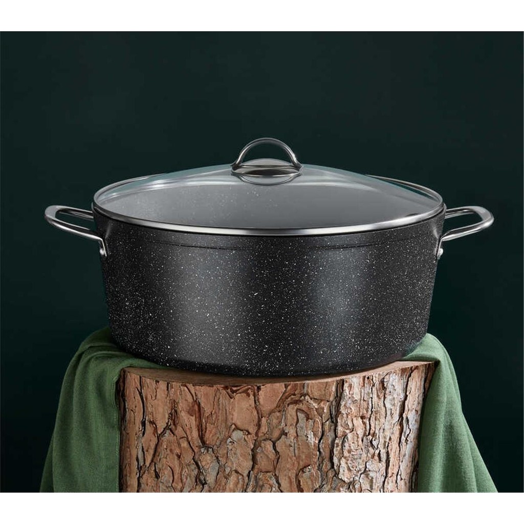 3109 - 2 Parça - Biogranit, 36X14,5 cm - 13 Litre, Büyük, Derin Tencere Siyah Gövde, Platin Detay - 36x14,5 Cm - 13 Litre Tencere / Tava Setleri Fiyatı