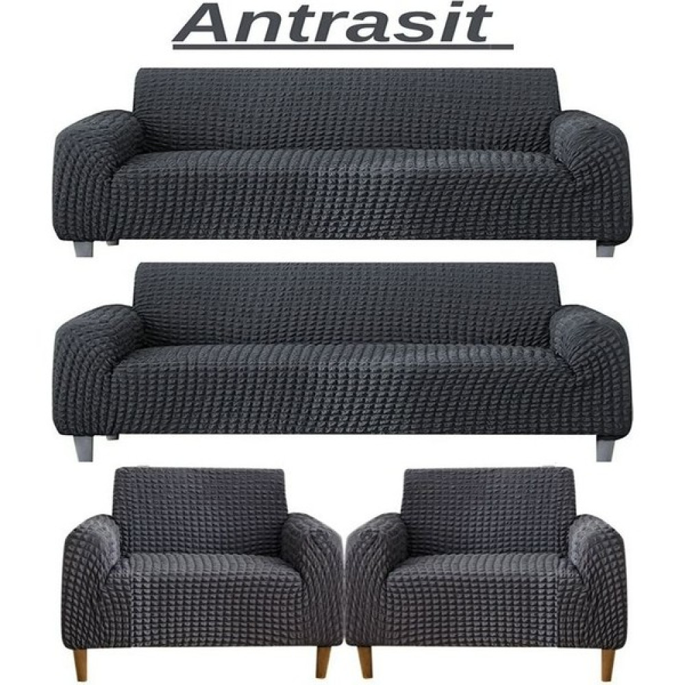 3+3+1+1 Bürümcük Eteksiz, Lastikli, Esnek, Yıkanabilir Koltuk, Kanepe, Çekyat Takımı Örtüsü/kılıfı - Antrasit - 180 x 230 cm Koltuk & Kanepe Örtüsü Fiyatı