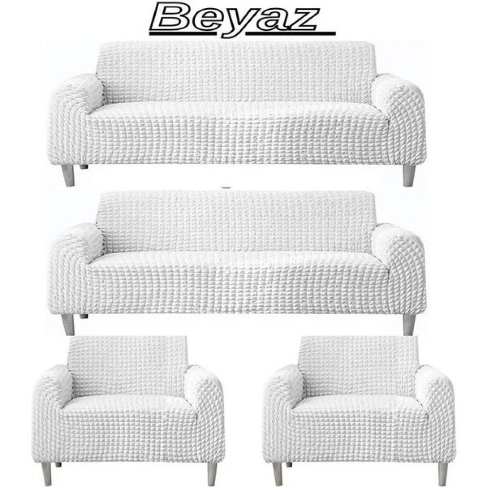 3+3+1+1 Bürümcük Eteksiz, Lastikli, Esnek, Yıkanabilir Koltuk, Kanepe, Çekyat Takımı Örtüsü/kılıfı - Beyaz - 180 x 230 cm Koltuk & Kanepe Örtüsü Fiyatı