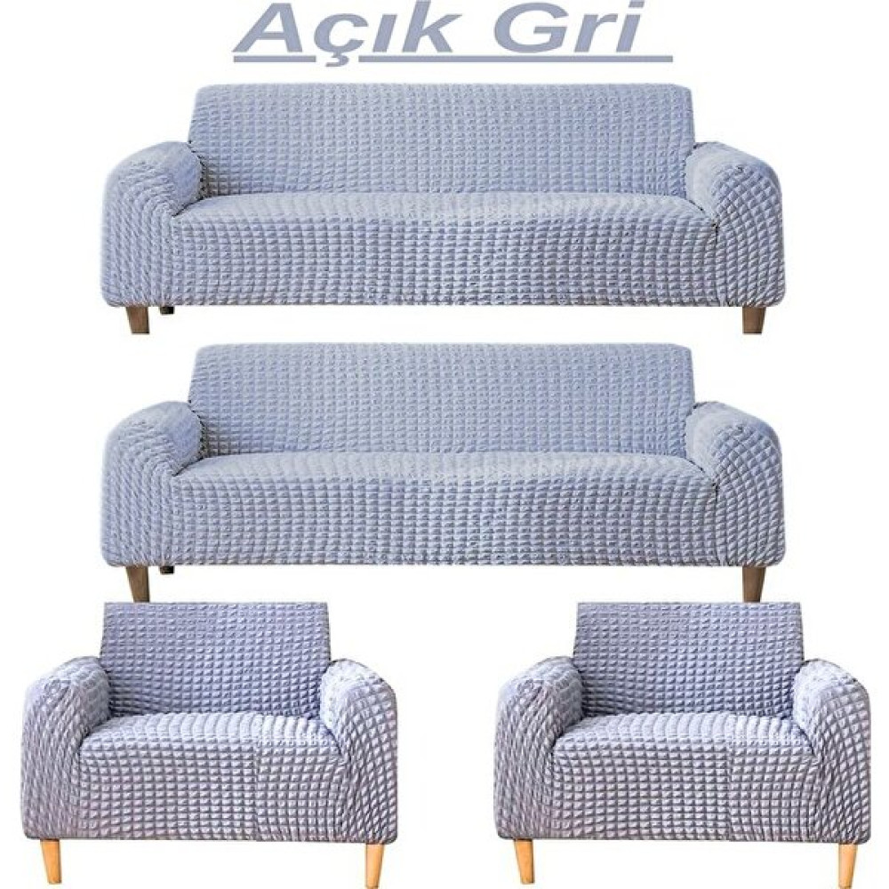 3+3+1+1 Bürümcük Eteksiz, Lastikli, Esnek, Yıkanabilir Koltuk, Kanepe, Çekyat Takımı Örtüsü/kılıfı - Gri - 180 x 230 cm Koltuk & Kanepe Örtüsü Fiyatı