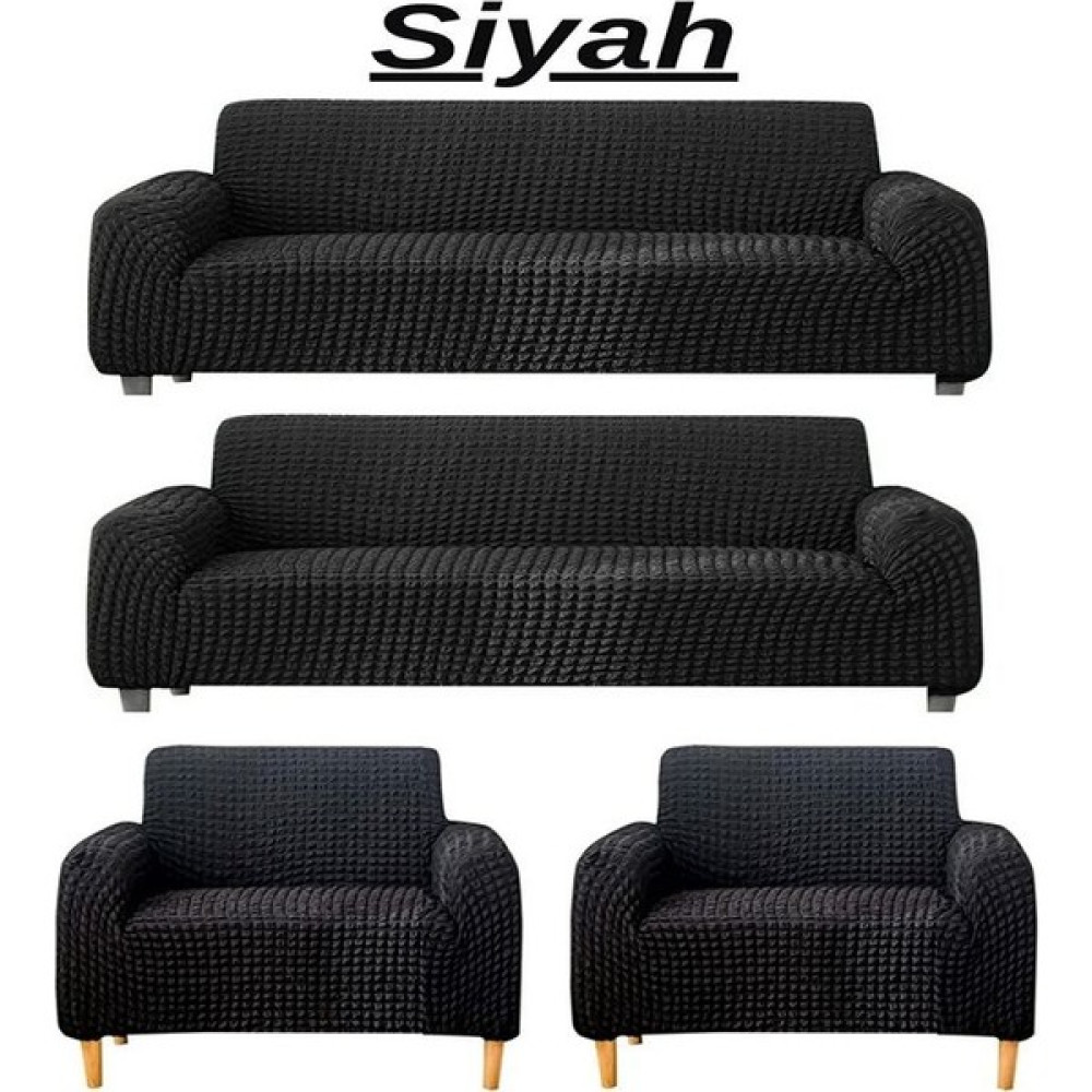 3+3+1+1 Bürümcük Eteksiz, Lastikli, Esnek, Yıkanabilir Koltuk, Kanepe, Çekyat Takımı Örtüsü/kılıfı - Siyah - 180 x 230 cm Koltuk & Kanepe Örtüsü Fiyatı