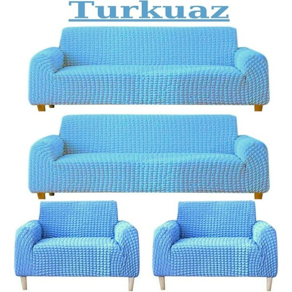 3+3+1+1 Bürümcük Eteksiz, Lastikli, Esnek, Yıkanabilir Koltuk, Kanepe, Çekyat Takımı Örtüsü/kılıfı - Turkuaz - 180 x 230 cm Koltuk & Kanepe Örtüsü Fiyatı