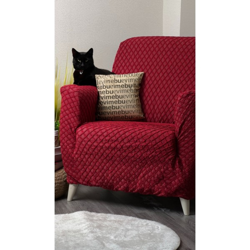3+3+1+1 Giydirmeli Koltuk Örtüsü - Lastikli Koltuk Örtüsü - Koltuk Takımı Örtüsü - 180 x 240 cm - Bordo Koltuk & Kanepe Örtüsü Fiyatı