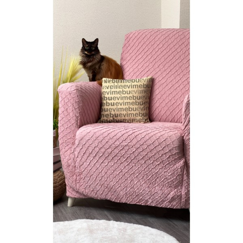 3+3+1+1 Giydirmeli Koltuk Örtüsü - Lastikli Koltuk Örtüsü - Koltuk Takımı Örtüsü - 180 x 240 cm - Pudra Koltuk & Kanepe Örtüsü Fiyatı