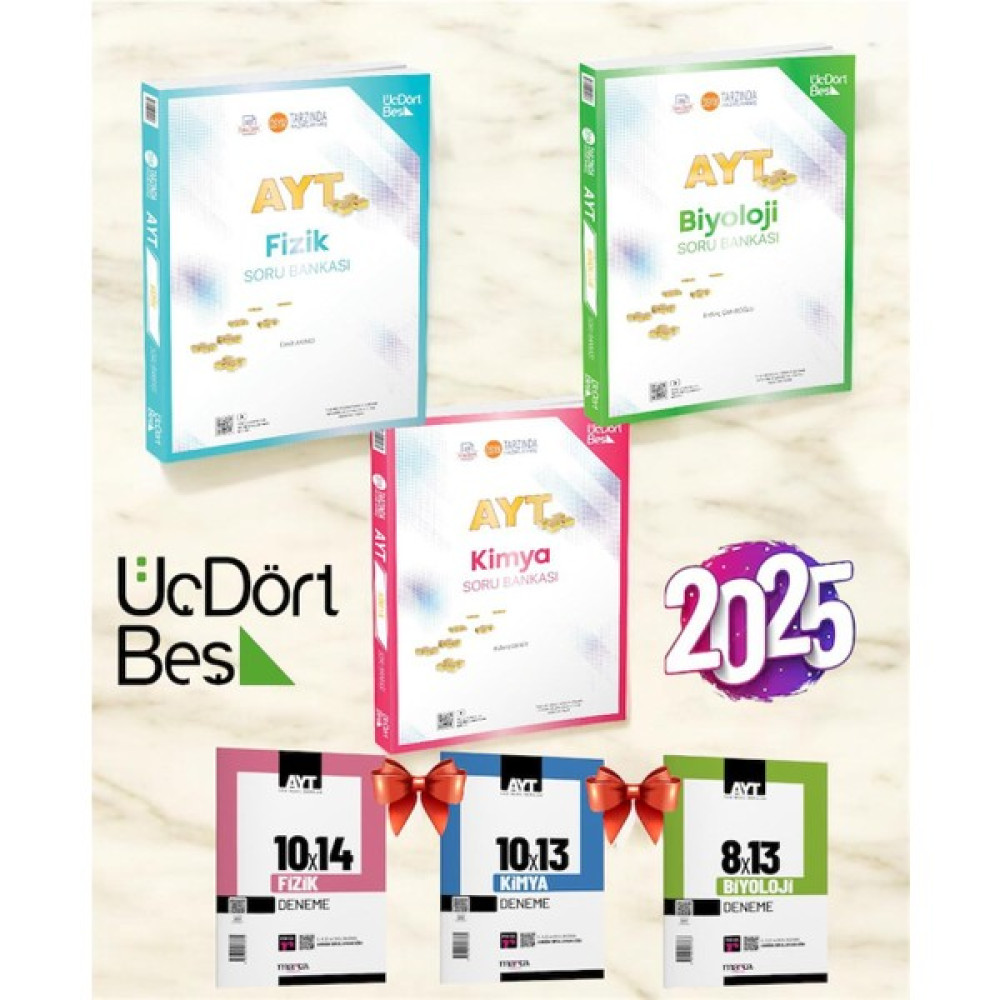 345-2025 Ayt Fizik Kimya Biyololoji Soru Bankası Fen Bilimleri Sayısal Set+Ayt 3 Deneme Set Hediye Ders Sınav Kitapları Fiyatı