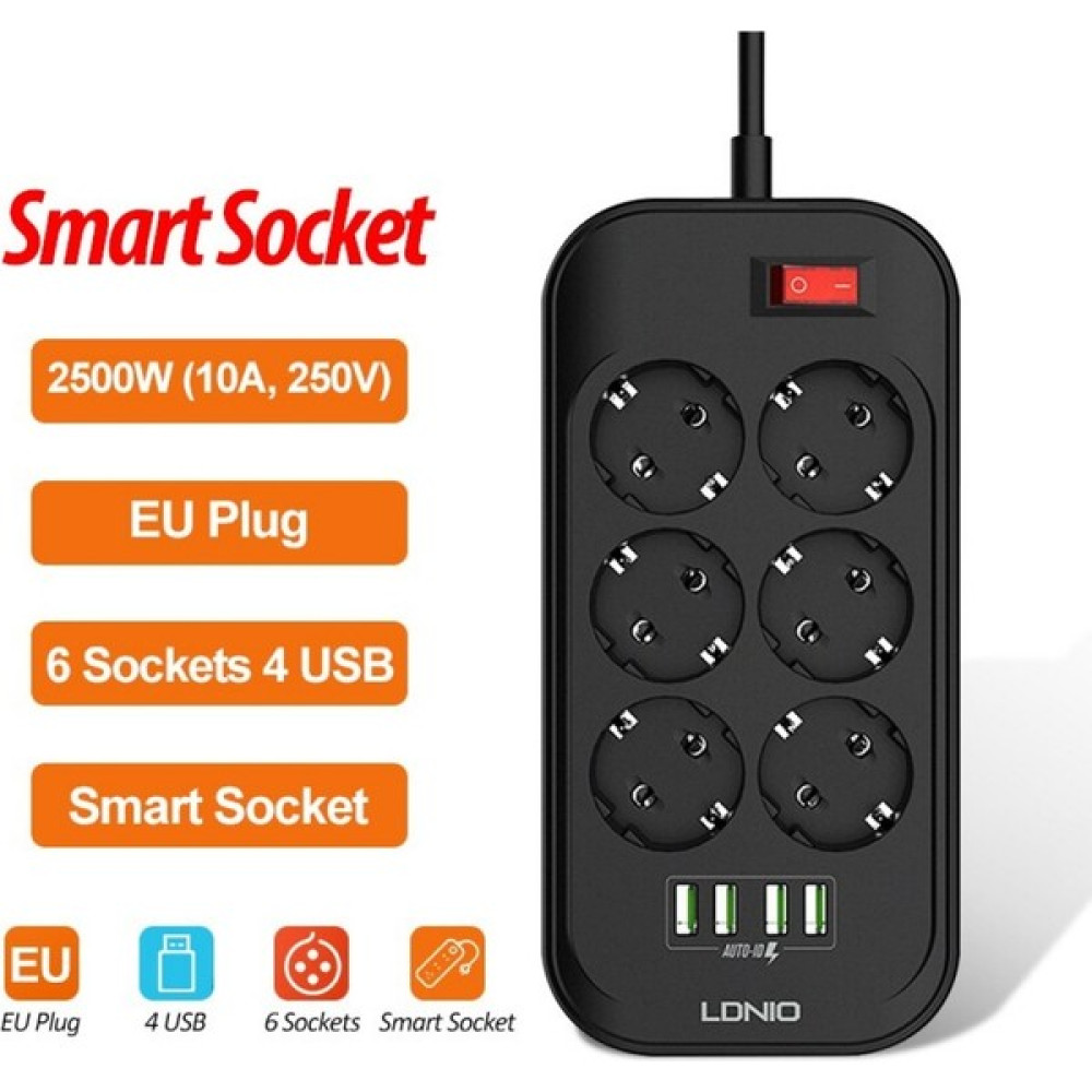 3.4A Auto 4 Port USB Girişli 6'lı Akım Korumalı Priz Prizler Fiyatı