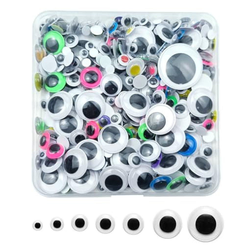 350 Pcs Wiggle Googly Eyes with Self-Adhesive, 6mm 8mm 10 mm 12mm 15mm 20mm 30mm Mixed Packaging (Mixed Color)