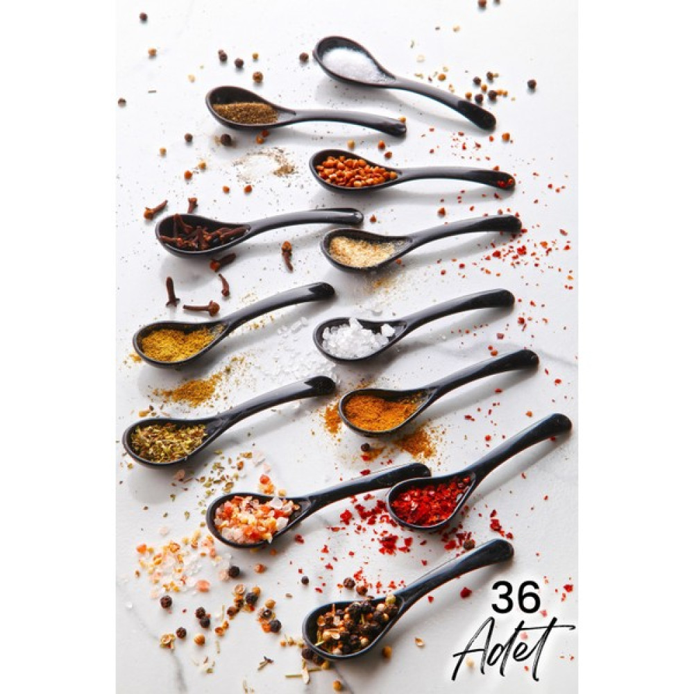 36 Adet Siyah Servis ve Baharat Kaşığı - Kahvaltılık Bal Kaşığı Şeker Reçel Servis Kaşığı Çatal / Kaşık / Bıçak Takımları Fiyatı