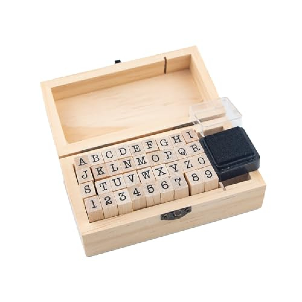 36 Pcs Small Wooden Rubber Stamps, Wooden Box Multipurpose Number Alphabet Letter Wood Rubber Stamp for Card Making, DIY Craft, Scrapbooking Supplie, etc