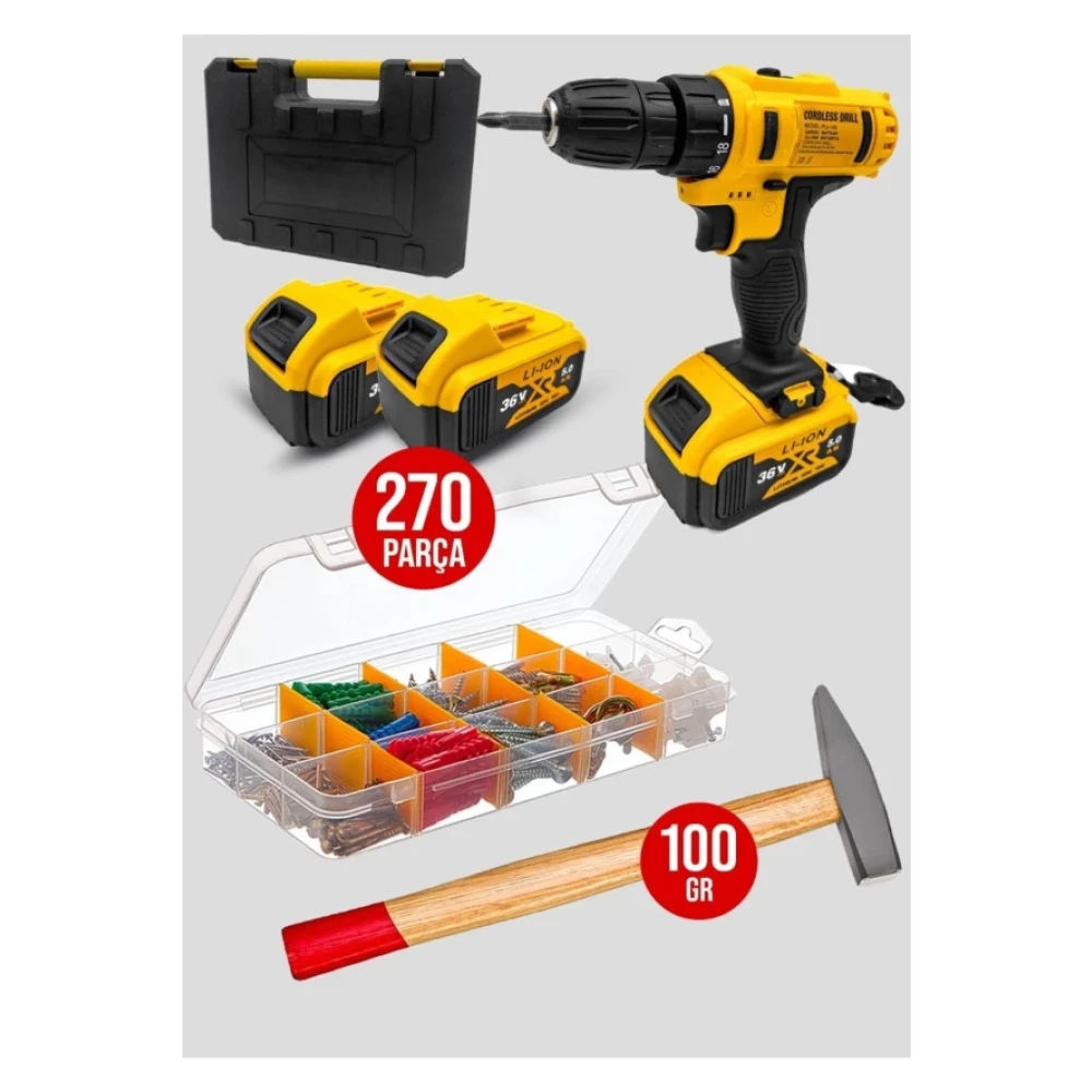 36 Watt Cekicli Cantali Vida Setli 276 Parca Cift Bataryali Darbesiz Matkap... Matkaplar Fiyatı
