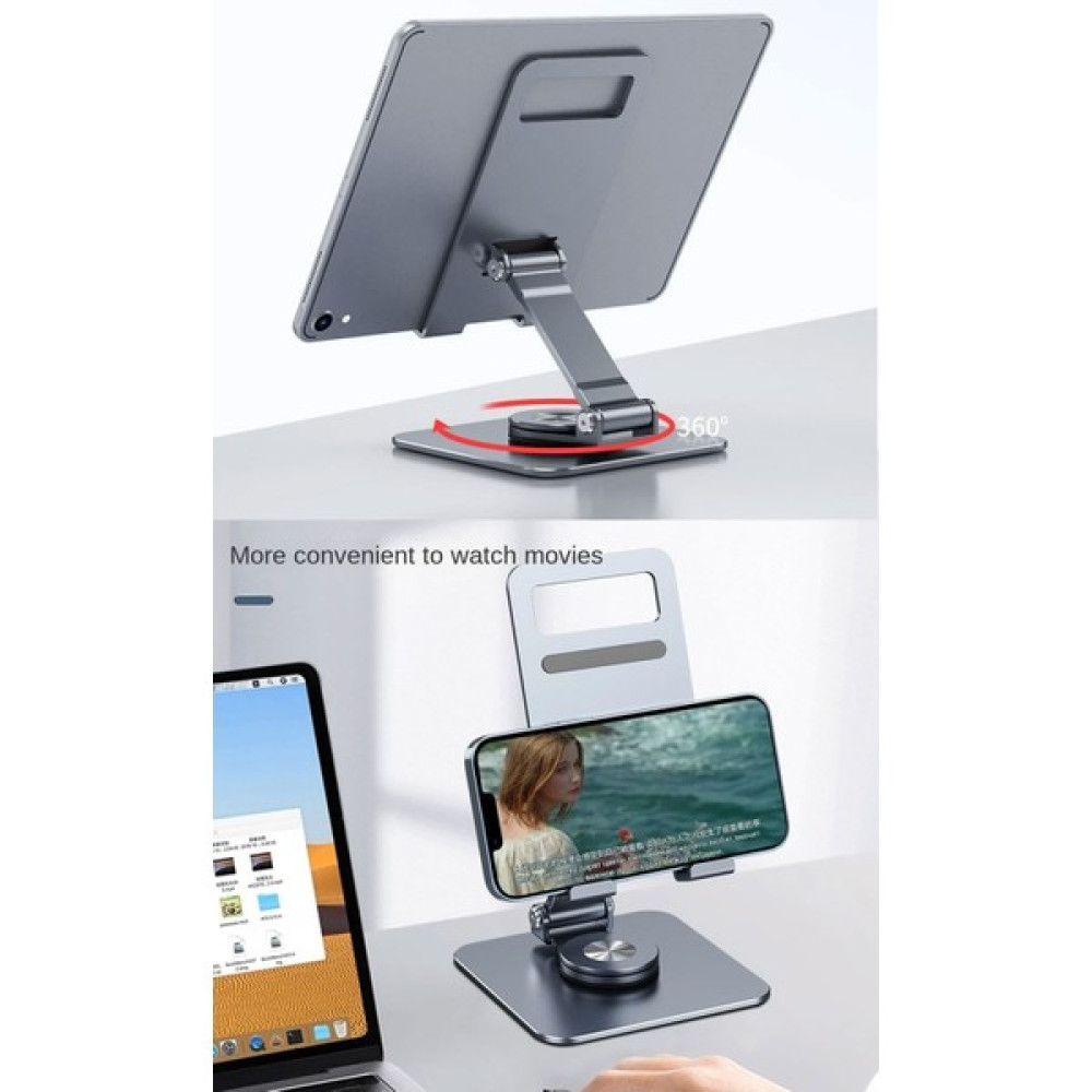360 Derece Dönebilen Lüks Katlanabilir Metal Tablet ve Telefon Tutucu Stant Masaüstü Şarj Stand Ma-03 - Koyu Gri Cep Telefonu Aksesuarı Fiyatı