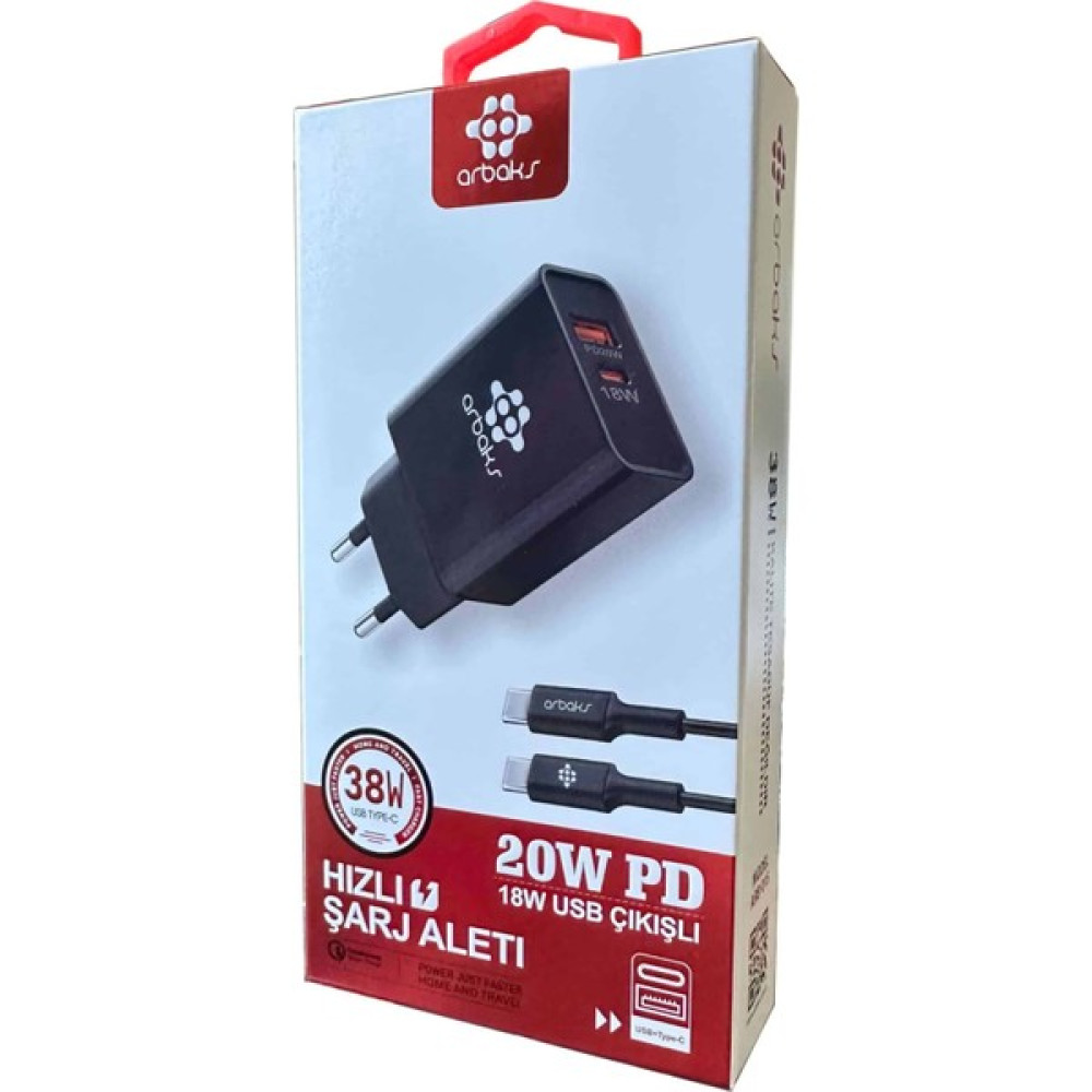 38W Pd + USB + C-C Kablo Şarj Aleti Arbaks ARB-015-T - Siyah Oto Boyaları Fiyatı