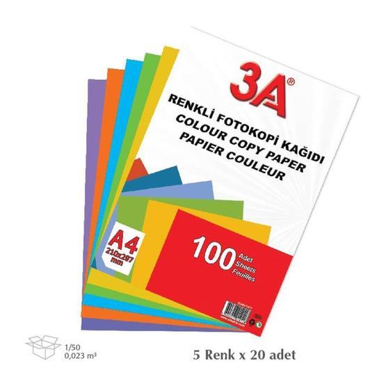 3A A4 5 Renk 100'lü Renkli Fotokopi Kağıdı Renkli Fotokopi Kağıdı Fiyatı