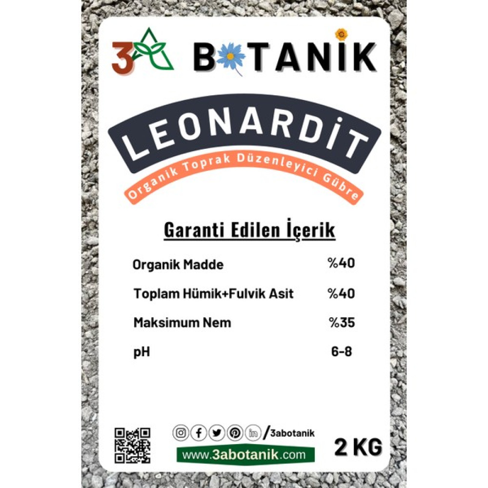 3A Botanik Leonardit, Organik Toprak Düzenleyici Gübre, %40 Hümik+Fulvik Asit, %40 Organik Madde, 2 kg Gübre Fiyatı